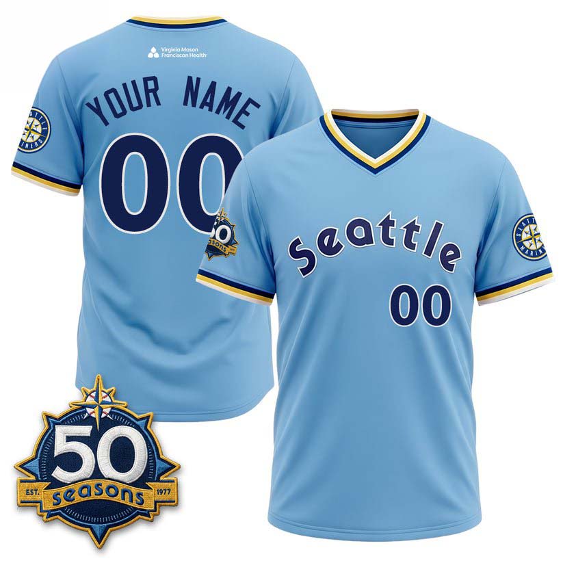 Seattle Mariners Legacy Edition 50 Seasons Light Blue Custom Baseball Jersey 1 - Unicasport Seattle Mariners Legacy Edition 50 Seasons Light Blue Custom Baseball Jersey