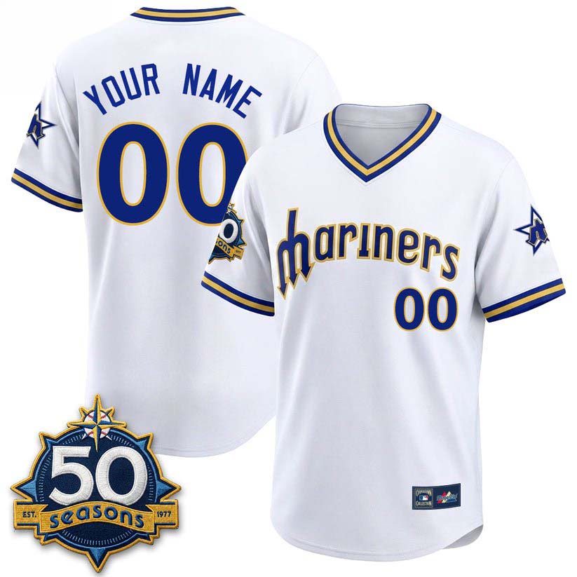 Seattle Mariners Legacy Edition 50 Seasons White Custom Baseball Jersey 1 - Unicasport Seattle Mariners Legacy Edition 50 Seasons White Custom Baseball Jersey