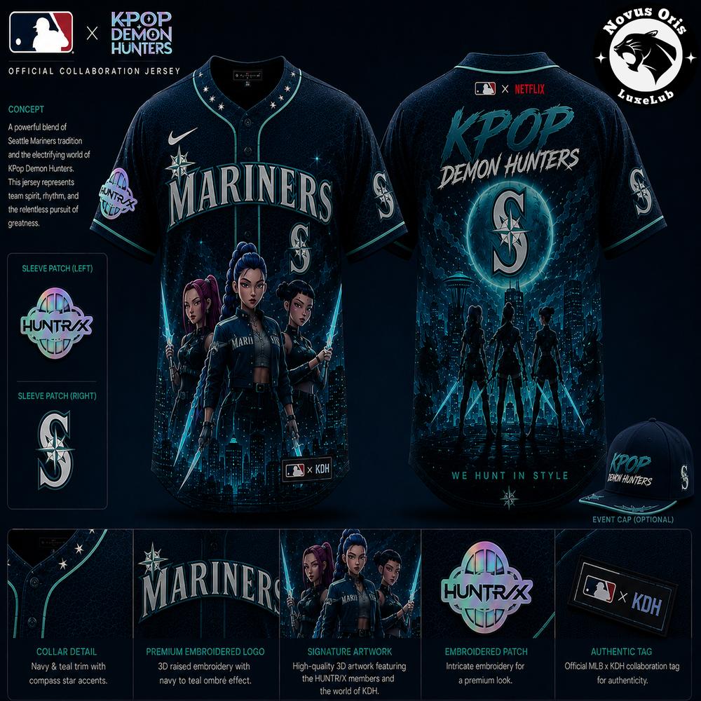Seattle Mariners MLB x KPop Demon Hunters Night Edition Jersey 1 - Unicasport Seattle Mariners MLB x KPop Demon Hunters Night Edition Jersey