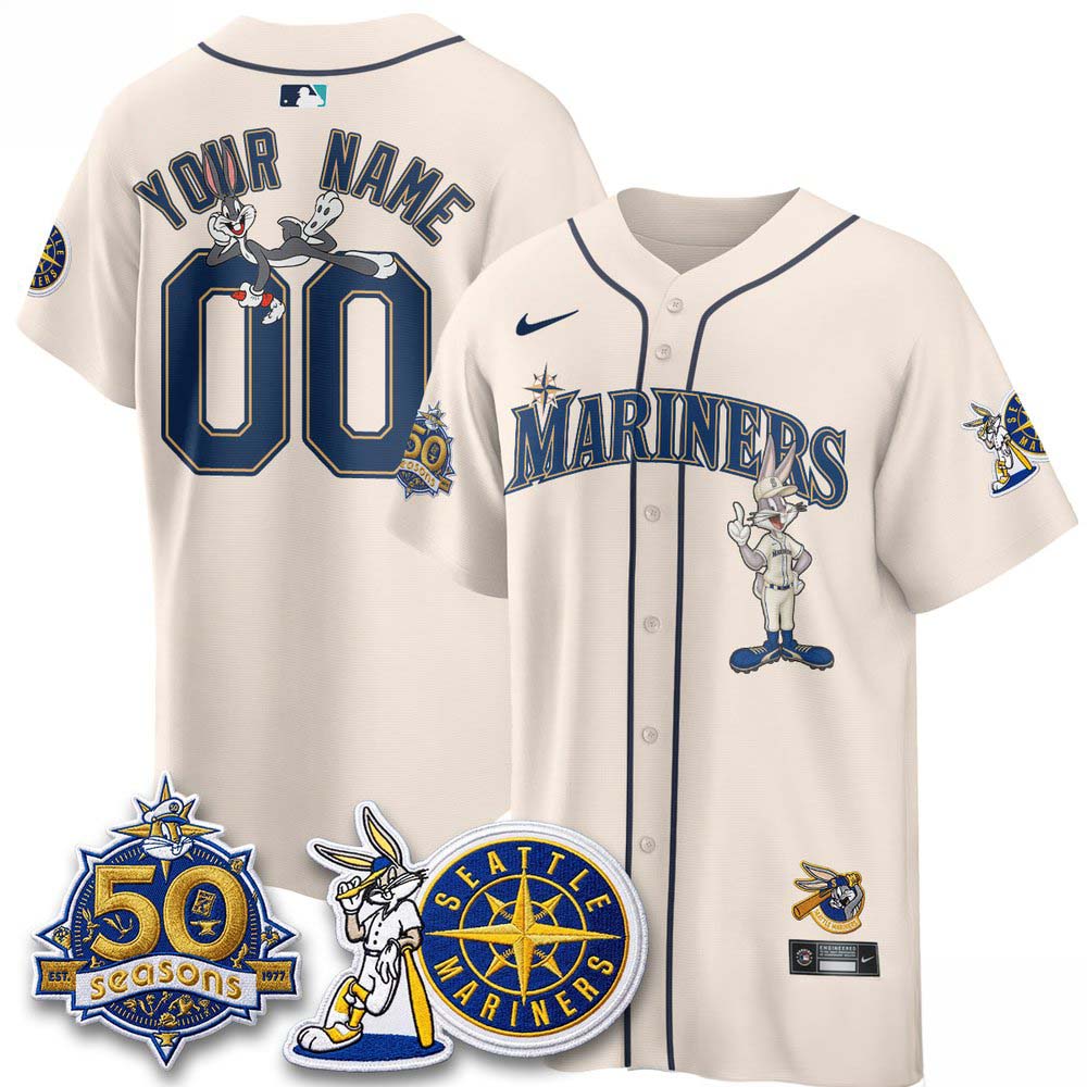 Seattle Mariners x Bunny 50 Seasons Cream Custom Baseball Jersey 1 - Unicasport Seattle Mariners x Bunny 50 Seasons Cream Custom Baseball Jersey