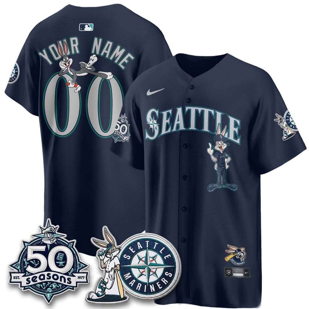 Seattle Mariners x Bunny 50 Seasons Navy Custom Baseball Jersey 1 - Unicasport Seattle Mariners x Bunny 50 Seasons Navy Custom Baseball Jersey