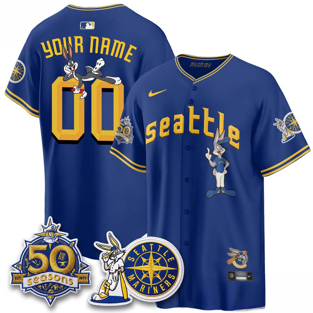 Seattle Mariners x Bunny 50 Seasons Royal Blue Custom Baseball Jersey 1 - Unicasport Seattle Mariners x Bunny 50 Seasons Royal Blue Custom Baseball Jersey