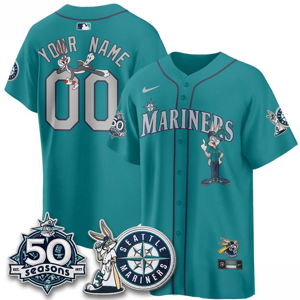 Seattle Mariners x Bunny 50 Seasons Teal Custom Baseball Jersey 1 - Unicasport Seattle Mariners x Bunny 50 Seasons Teal Custom Baseball Jersey