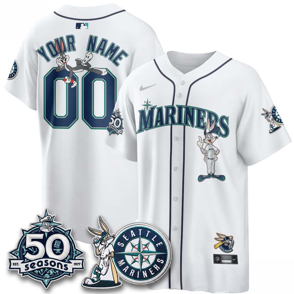 Seattle Mariners x Bunny 50 Seasons White Custom Baseball Jersey 1 - Unicasport Seattle Mariners x Bunny 50 Seasons White Custom Baseball Jersey