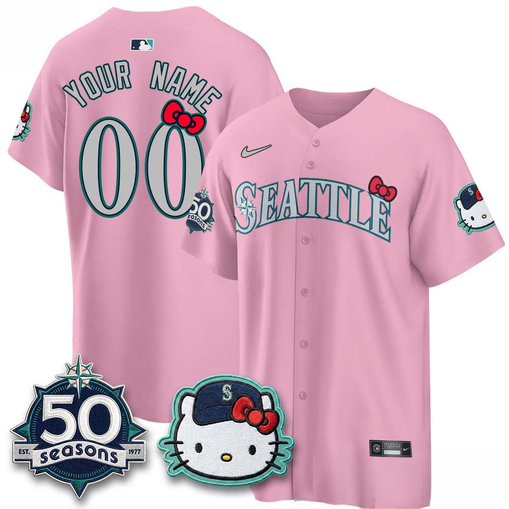 Seattle Mariners x Hello Kitty Night 50 Seasons Pink Custom Baseball Jersey 1 - Unicasport Seattle Mariners x Hello Kitty Night 50 Seasons Pink Custom Baseball Jersey