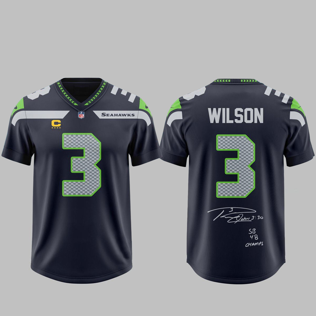 Seattle Seahawks 2026 Russell Wilson 3 Signature Football Jersey