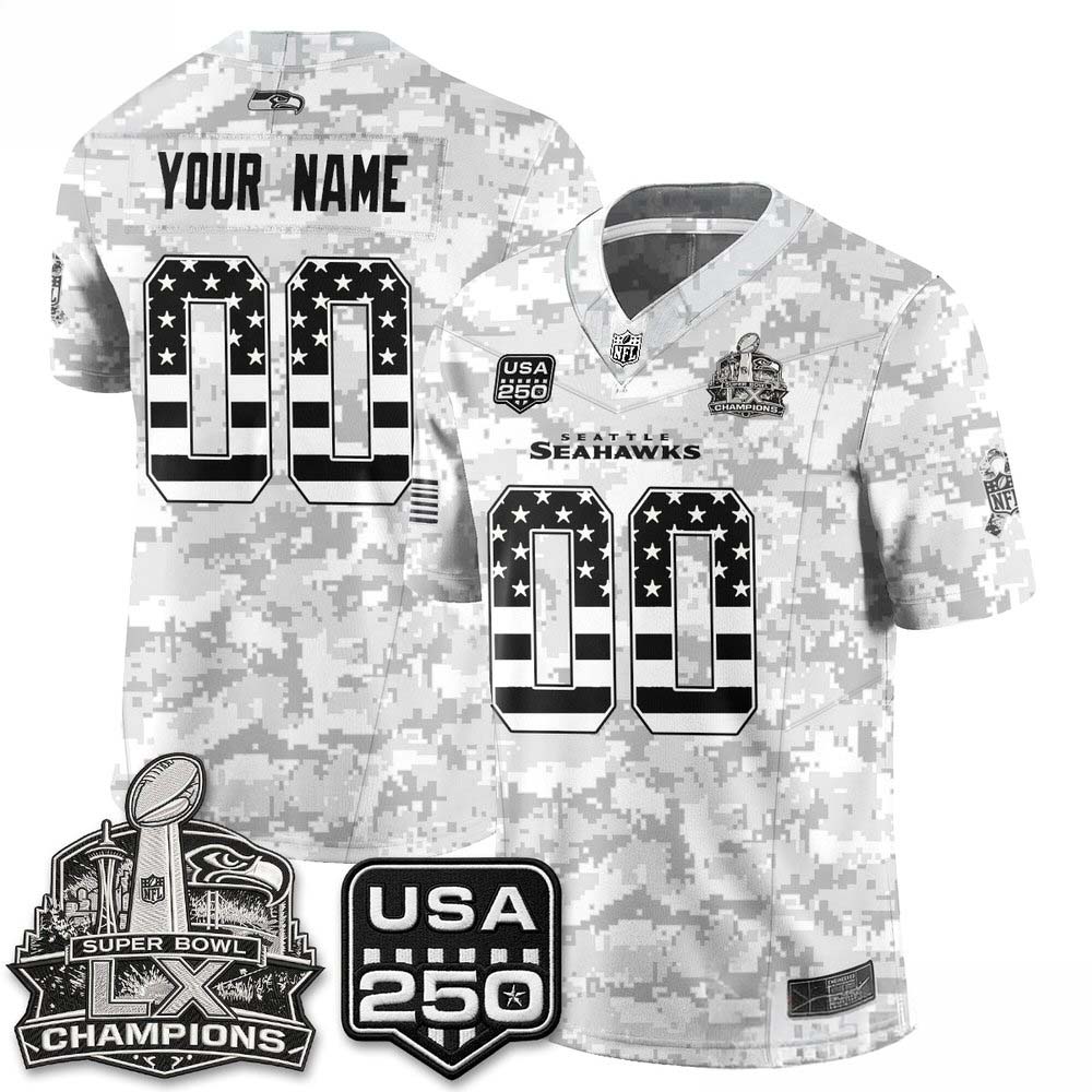Seattle Seahawks Salute To Service 2026 Green Camo Custom Football Jersey 1 - Unicasport Seattle Seahawks Salute To Service 2026 Green Camo Custom Football Jersey