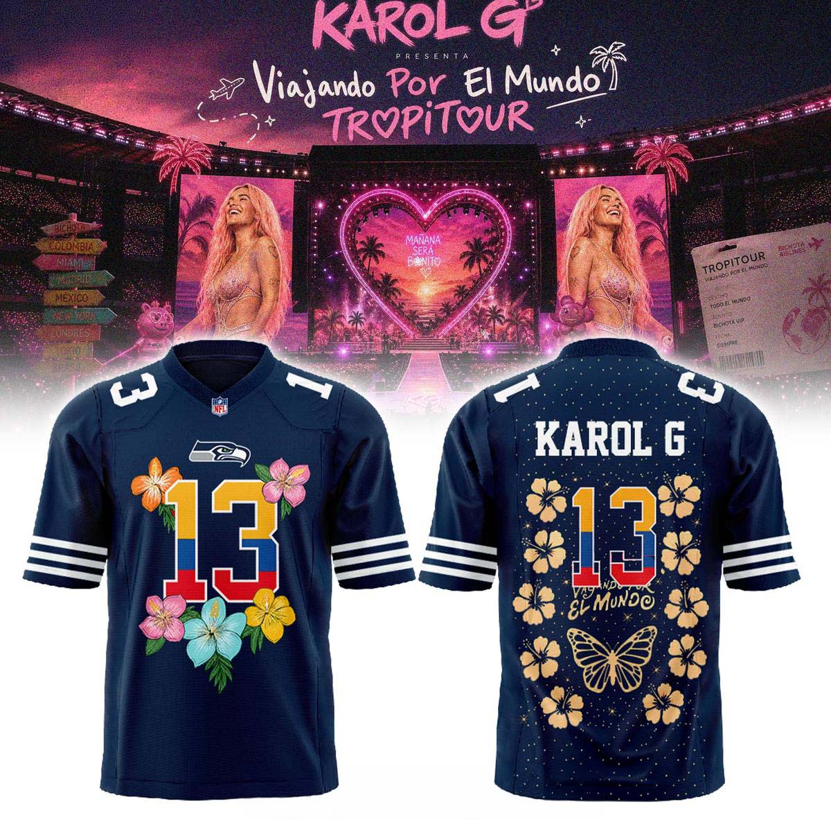 Seattle Seahawks Karol G TropiTour 2026 Football Jersey Music Sports Collection 2 - Unicasport Seattle Seahawks Karol G TropiTour 2026 Football Jersey Music Sports Collection