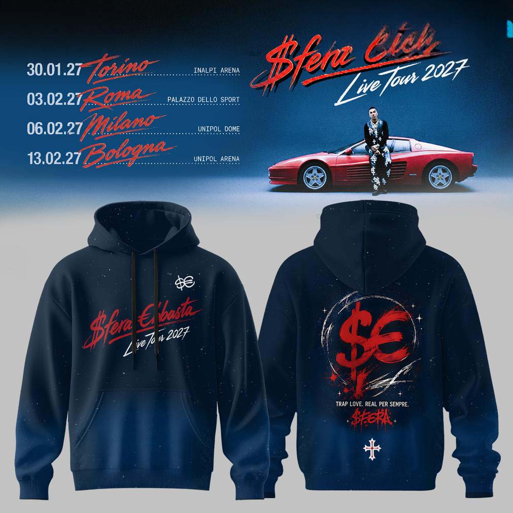Sfera Ebbasta Live Tour 2027 Blue Logo Hoodie - Gift Idea for Fans