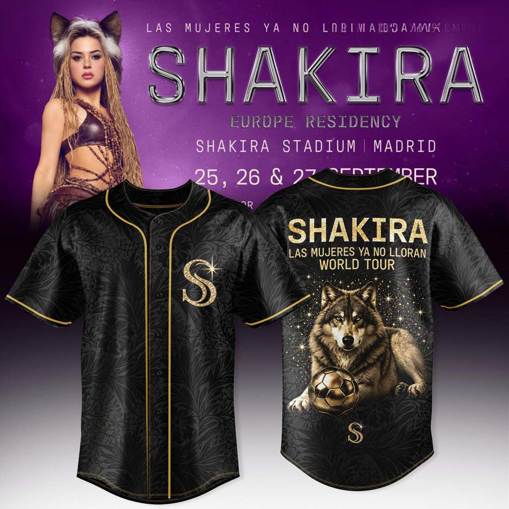 Shakira Las Mujeres Ya No Lloran Exclusive Madrid Black Baseball Jersey 1 - Unicasport Shakira Las Mujeres Ya No Lloran Exclusive Madrid Black Baseball Jersey