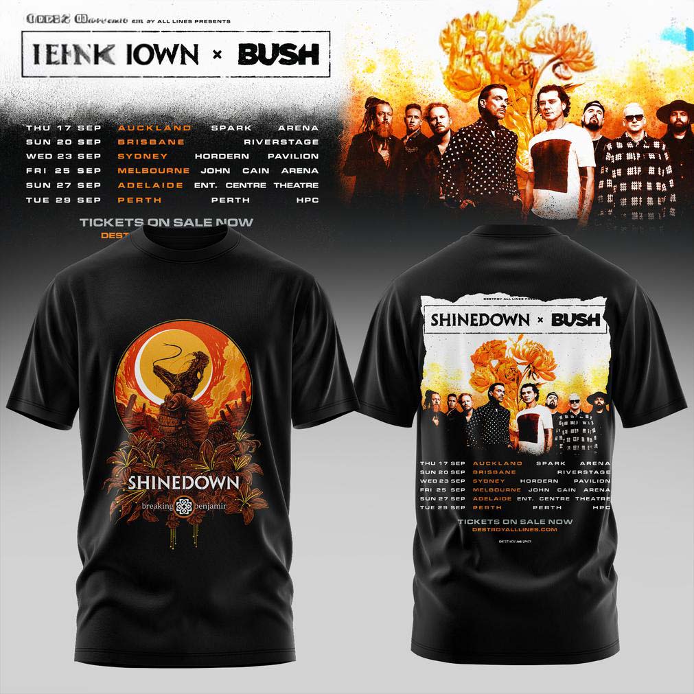 Shinedown & Bush Australia Tour 2026 Black Concert Graphic Tee - Best Gift for Fans