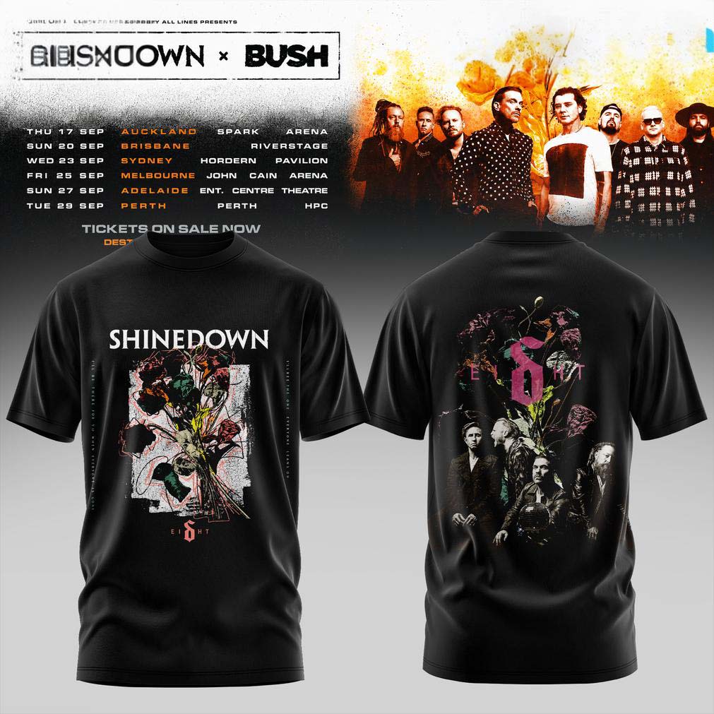 Shinedown x Bush Australia Tour 2026 Black Photo Print T Shirt - Best Gift for Fans