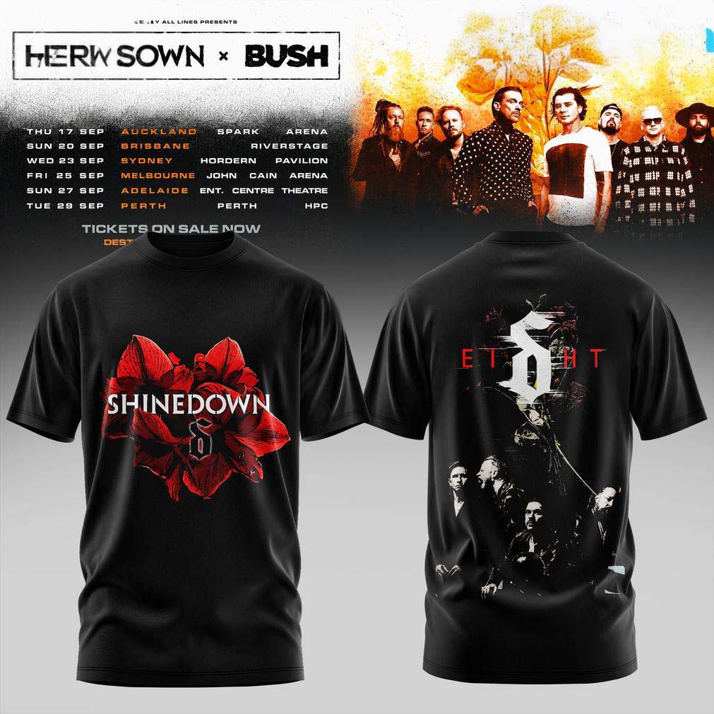 Shinedown x Bush Australia Tour 2026 Black Red Graphic T Shirt - Best Gift for Fans