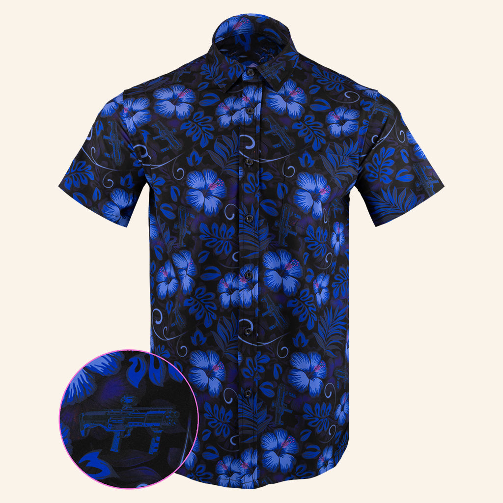 Shotgun Safari Blue Button Down Shirt Tactical Aloha Print Shirt Xmas Gifts For Husband