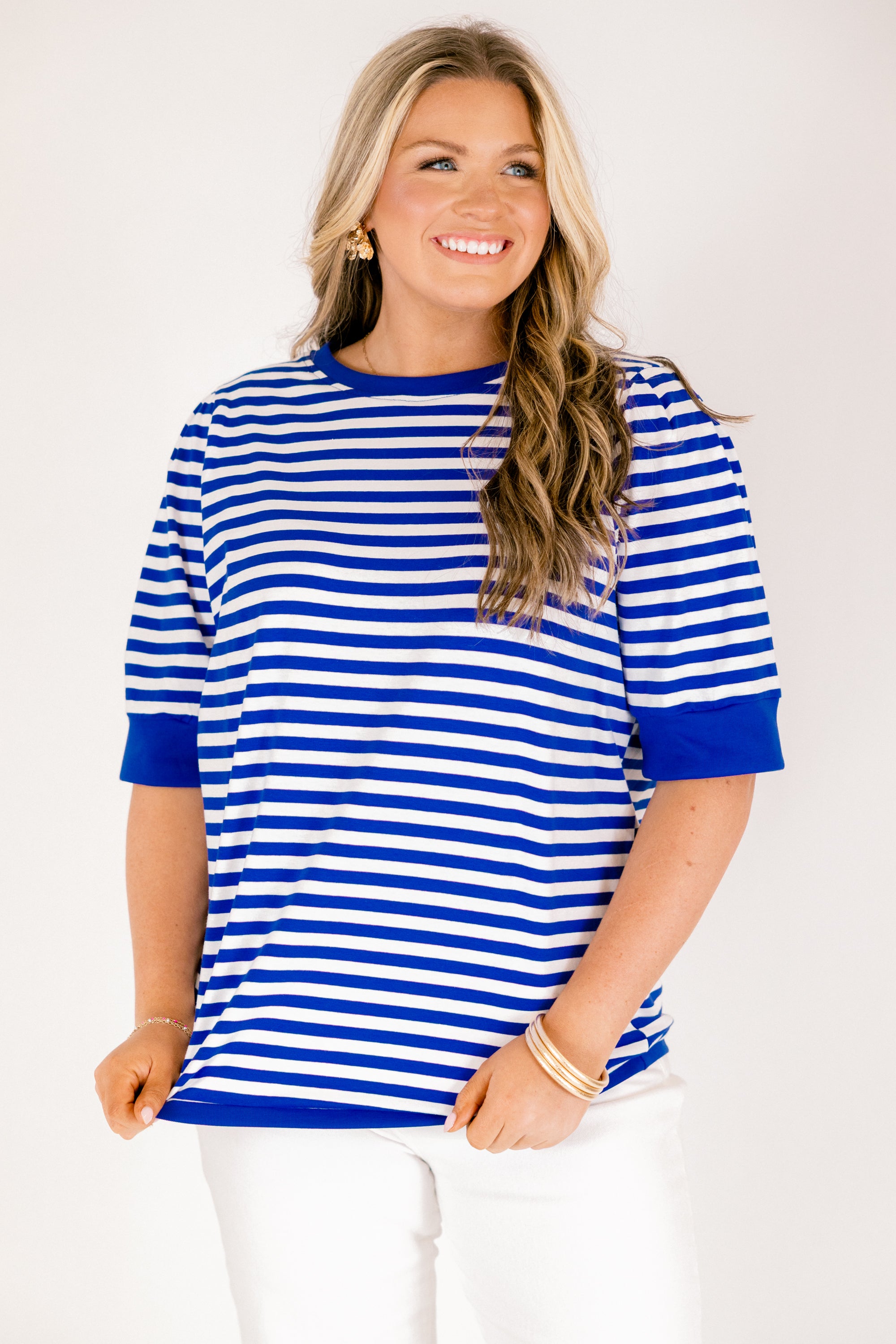 Signature Stripes Top, Blue-White