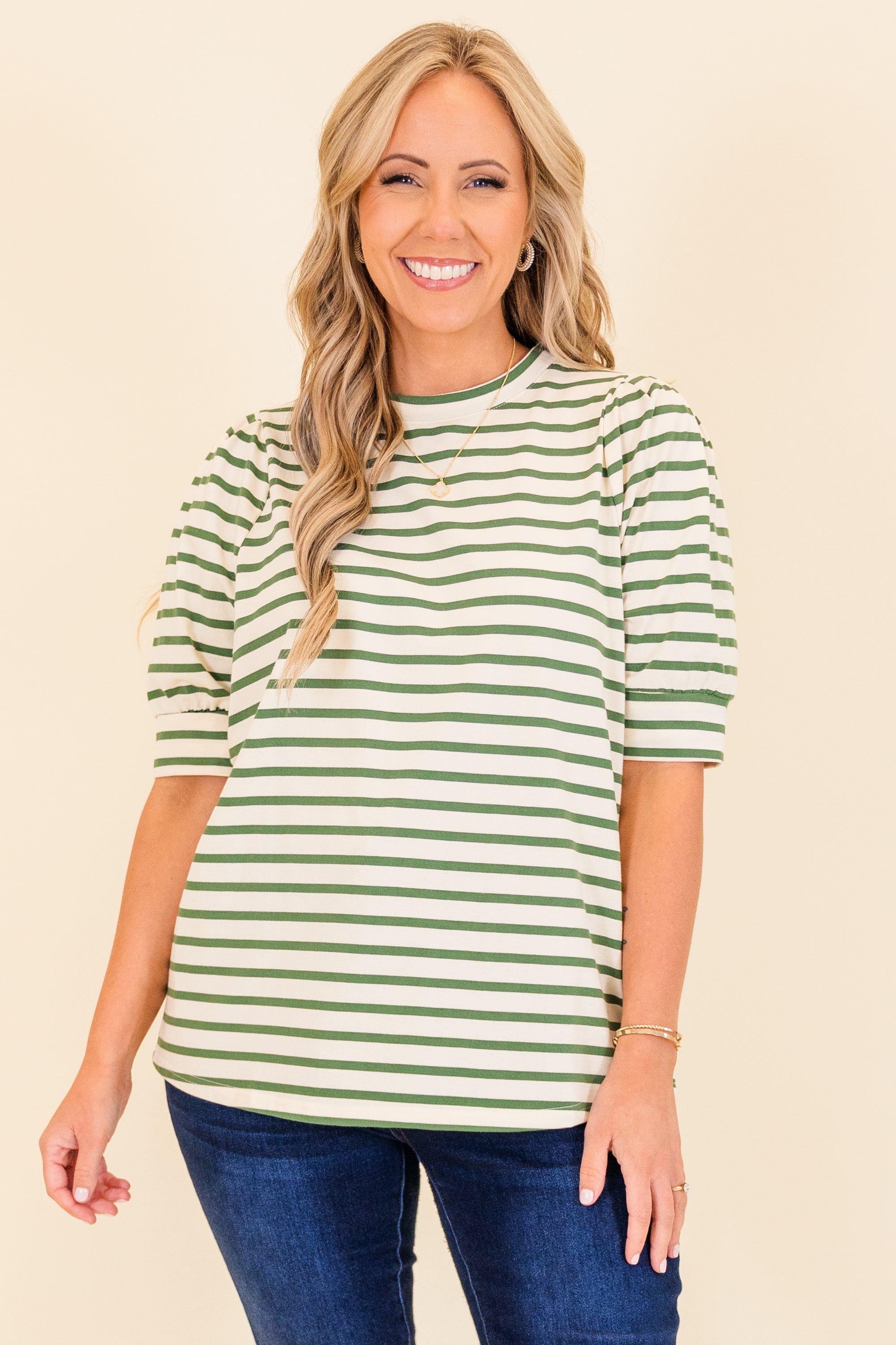 Signature Stripes Top, Green-White