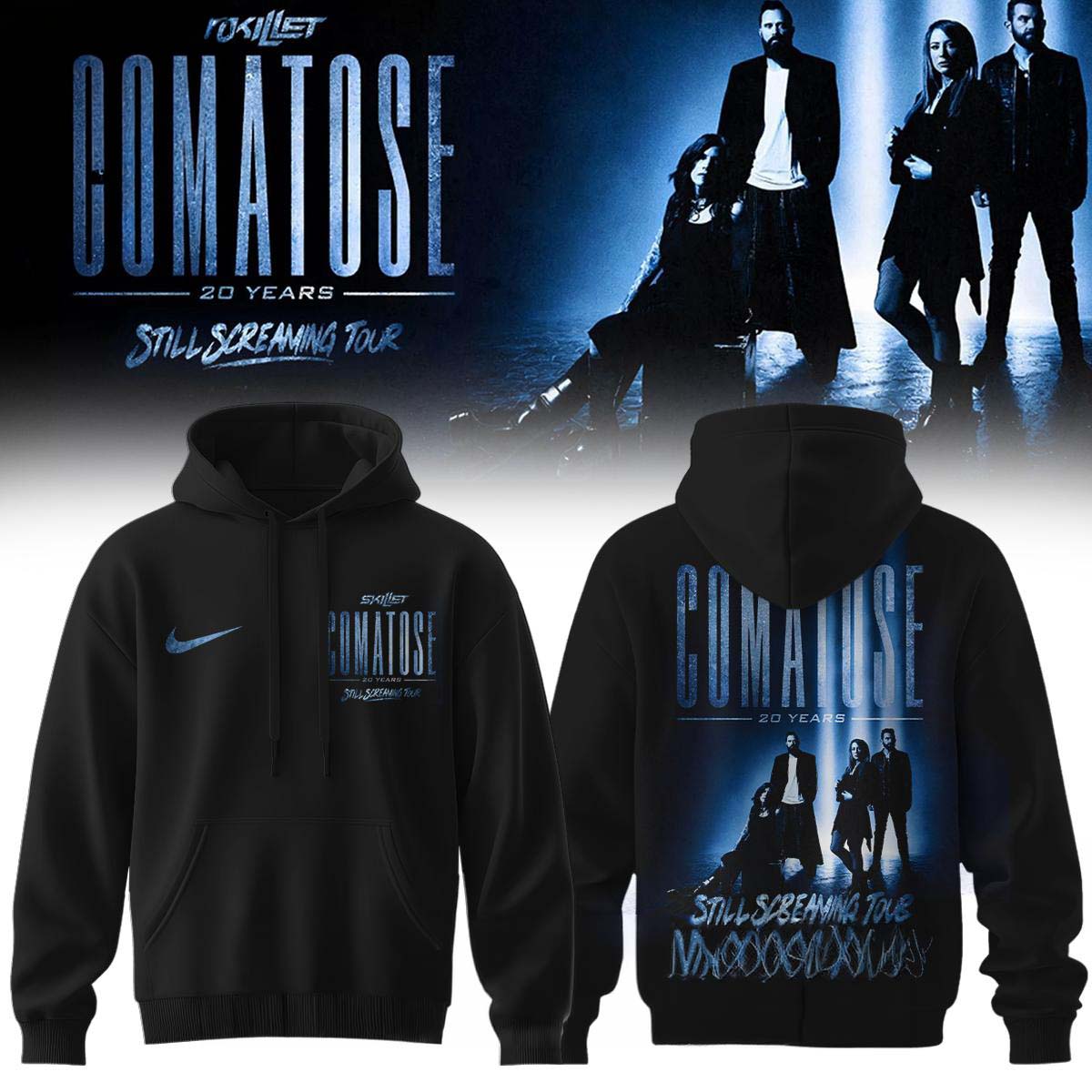Skillet Comatose 20 Years Still Screaming Tour 2026 Concert Merchandise Graphic Black Hoodie - Gift Idea for Fans