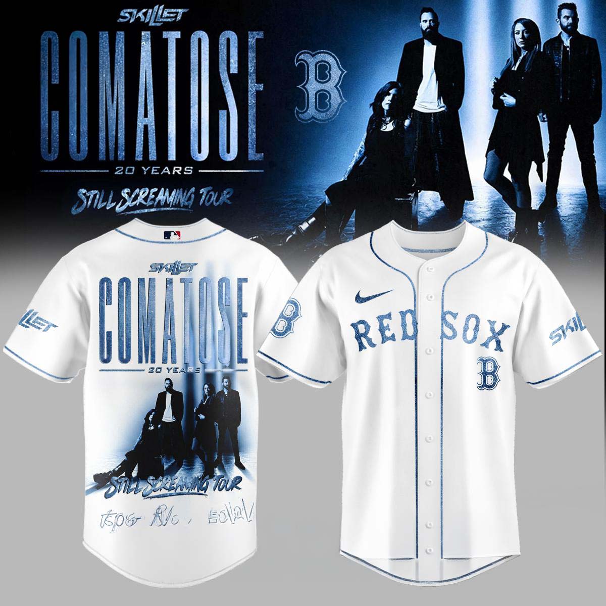Skillet Comatose 20 Years Still Screaming Tour 2026 Boston Red Sox Baseball Jersey - Best Gift for Fans