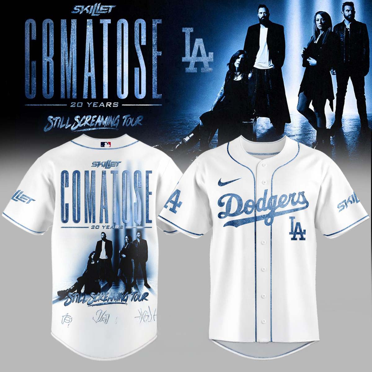 Skillet Comatose 20 Years Still Screaming Tour 2026 Los Angeles Dodgers Baseball Jersey - Best Gift for Fans