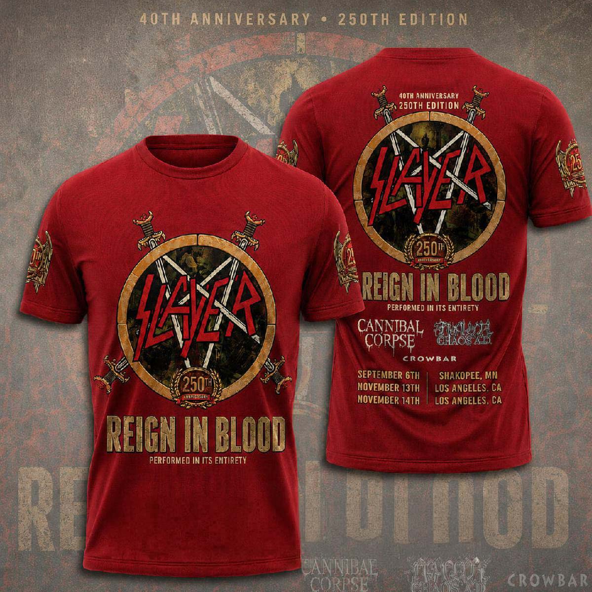 Slayer Reign in Blood 40th Anniversary 2026 Red T Shirt - Best Gift for Fans