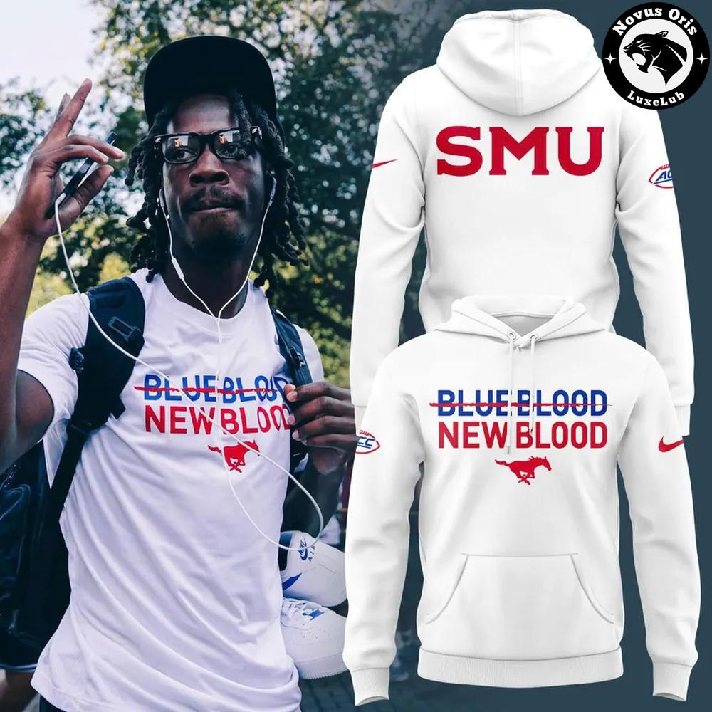 SMU Mustangs Football Blue Blood New Blood Pullover Hoodie 1 - Unicasport SMU Mustangs Football Blue Blood New Blood Pullover Hoodie