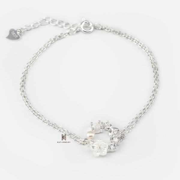 SNEEBER DOUBLE LINE PEARL OPAL STONE BUTTERFLY FLOWER MULTI GEM