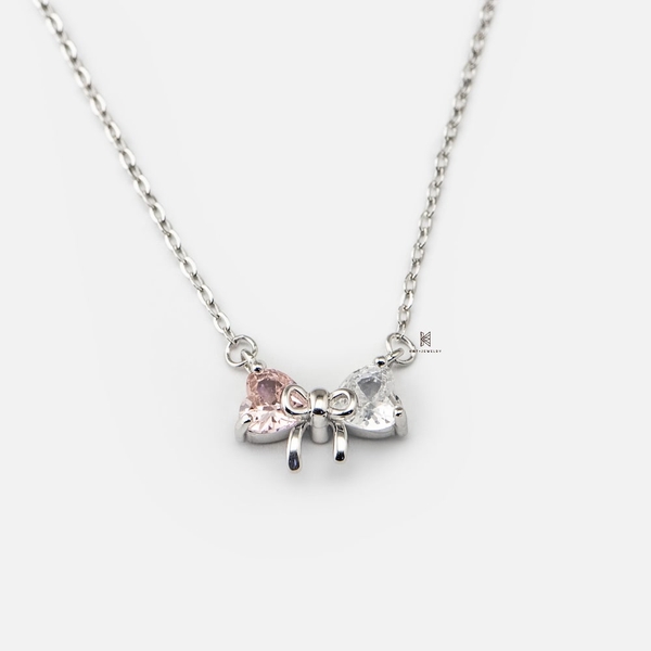 SNEEBER PINK AND WHITE HEART GEM BOW