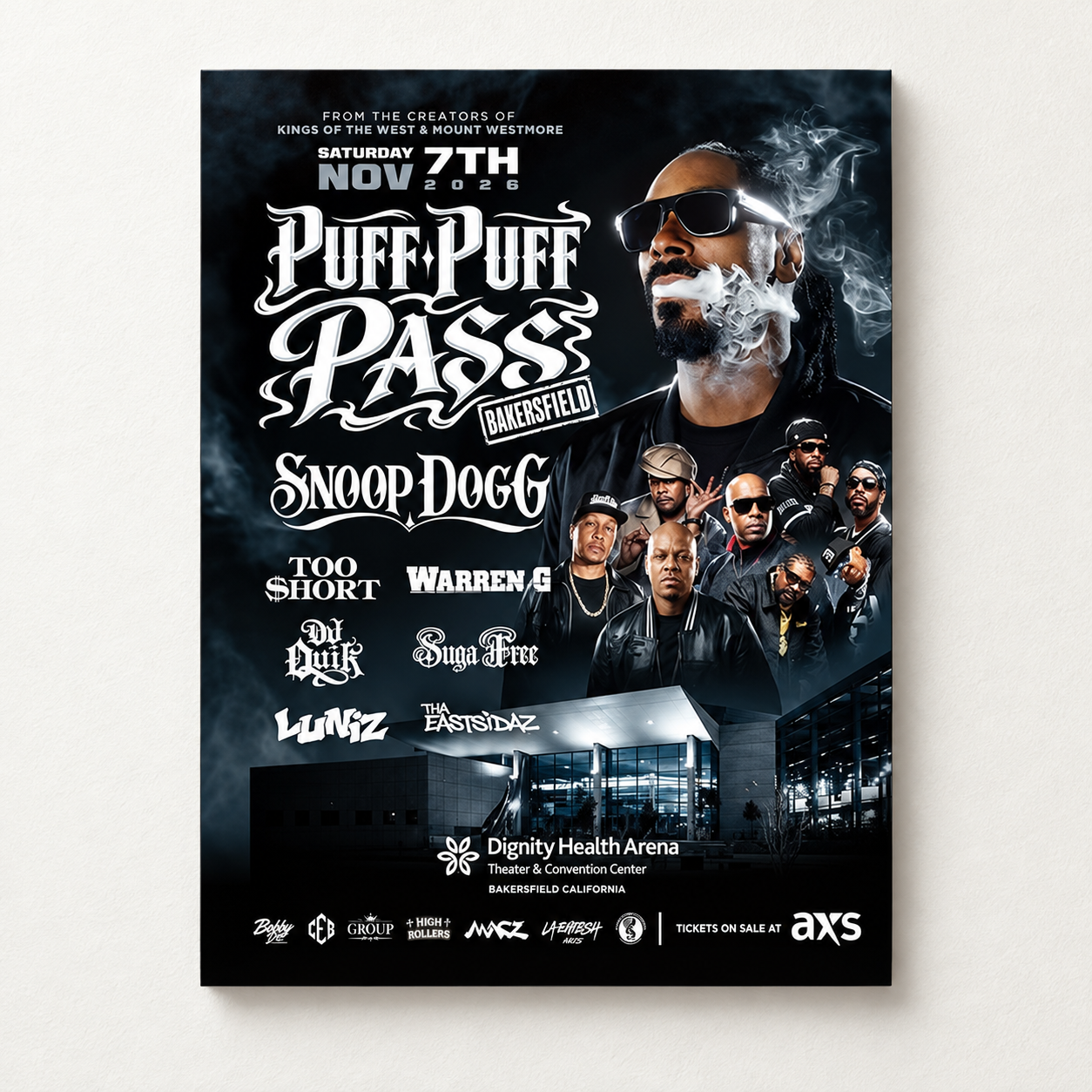 Snoop Dogg Puff Puff Pass Bakersfield 2026 At Dignity Health Arena On Nov 7 2026 Poster Canvas