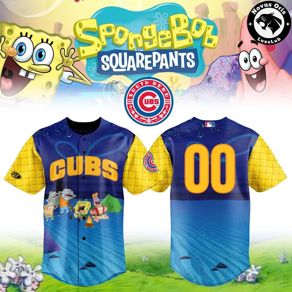 South Bend Cubs SpongeBob SquarePants Night Custom Baseball Jersey 1 - Unicasport South Bend Cubs SpongeBob SquarePants Night Custom Baseball Jersey