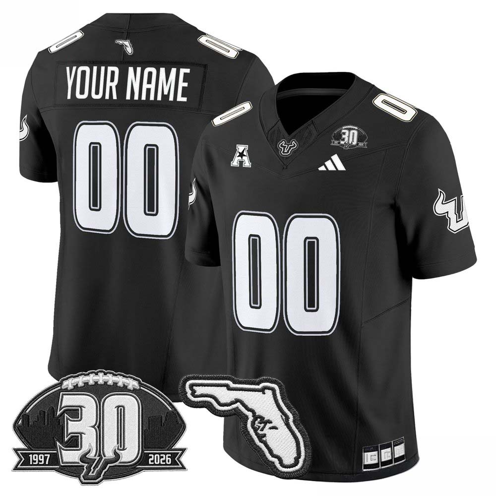 South Florida Bulls 30th Anniversary Black Custom Football Jersey 2 - Unicasport South Florida Bulls 30th Anniversary Black Custom Football Jersey