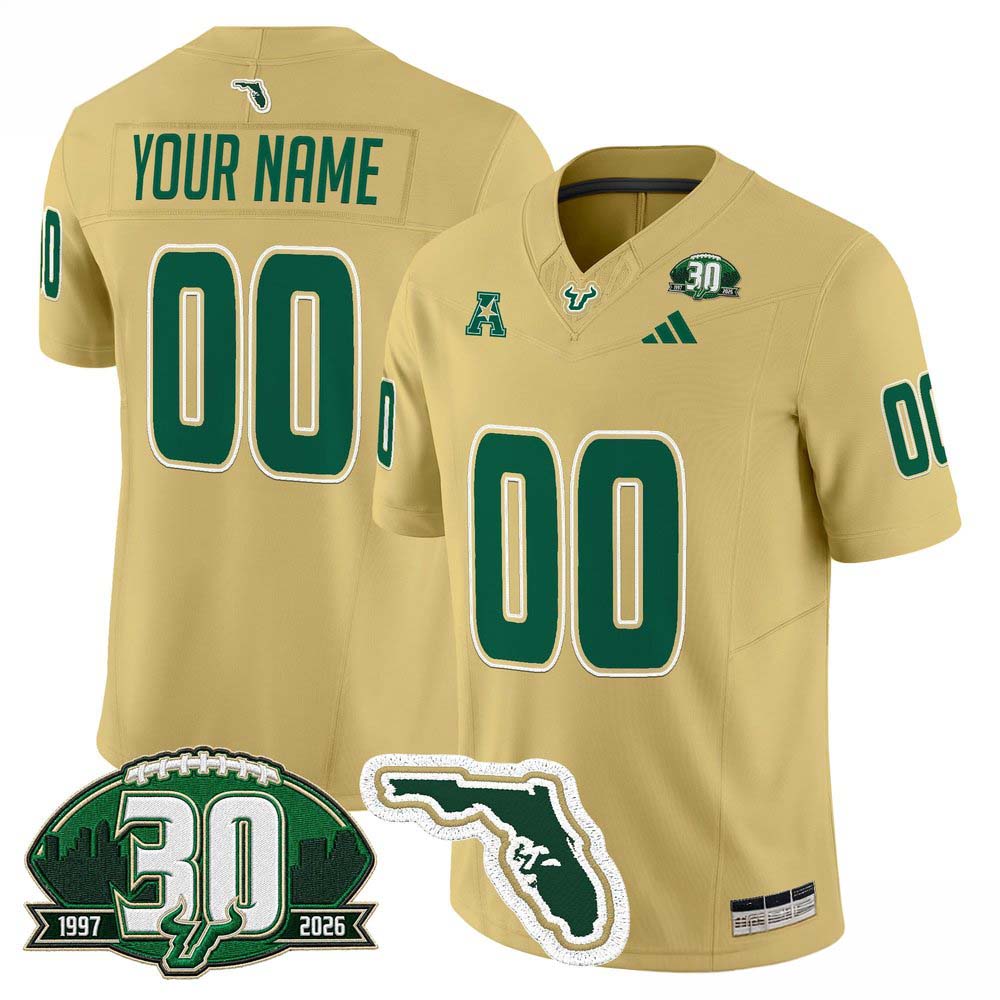 South Florida Bulls 30th Anniversary Gold Custom Football Jersey 1 - Unicasport South Florida Bulls 30th Anniversary Gold Custom Football Jersey