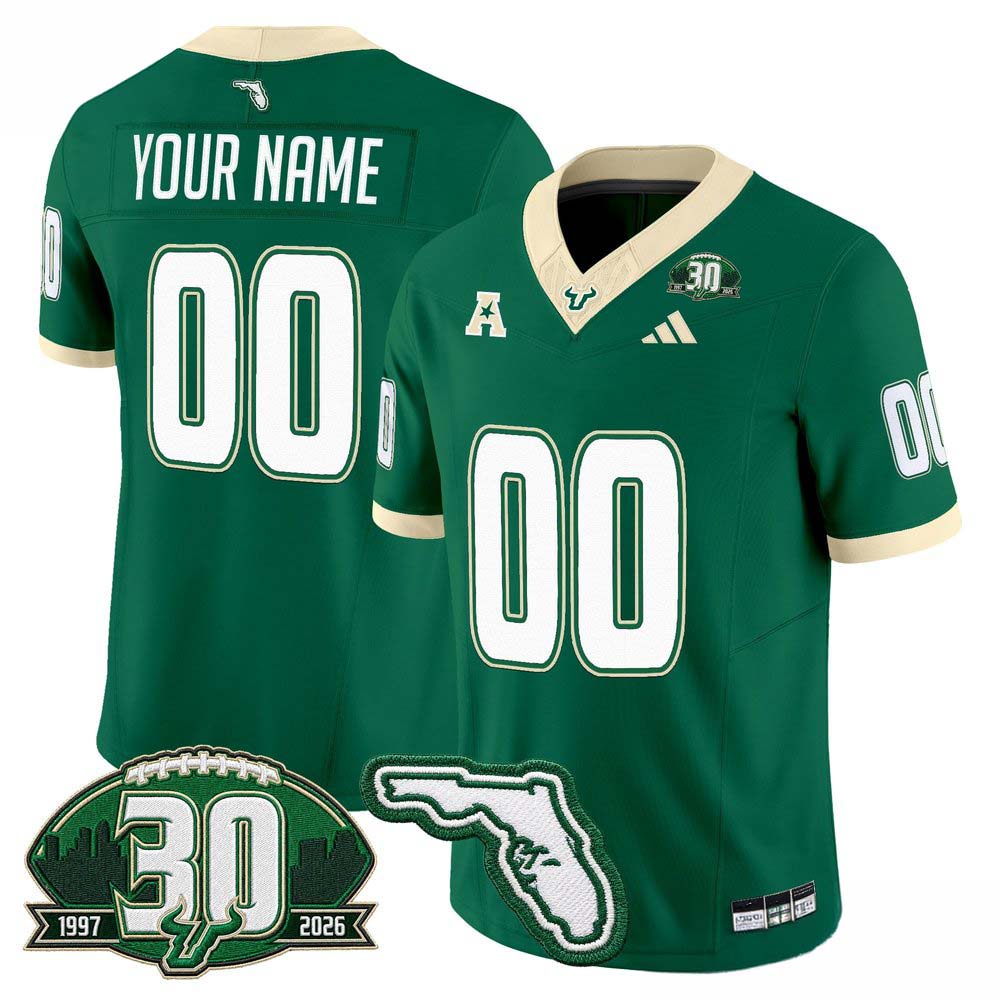 South Florida Bulls 30th Anniversary Green Custom Football Jersey 1 - Unicasport South Florida Bulls 30th Anniversary Green Custom Football Jersey