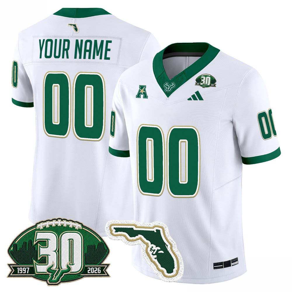South Florida Bulls 30th Anniversary White Custom Football Jersey 1 - Unicasport South Florida Bulls 30th Anniversary White Custom Football Jersey