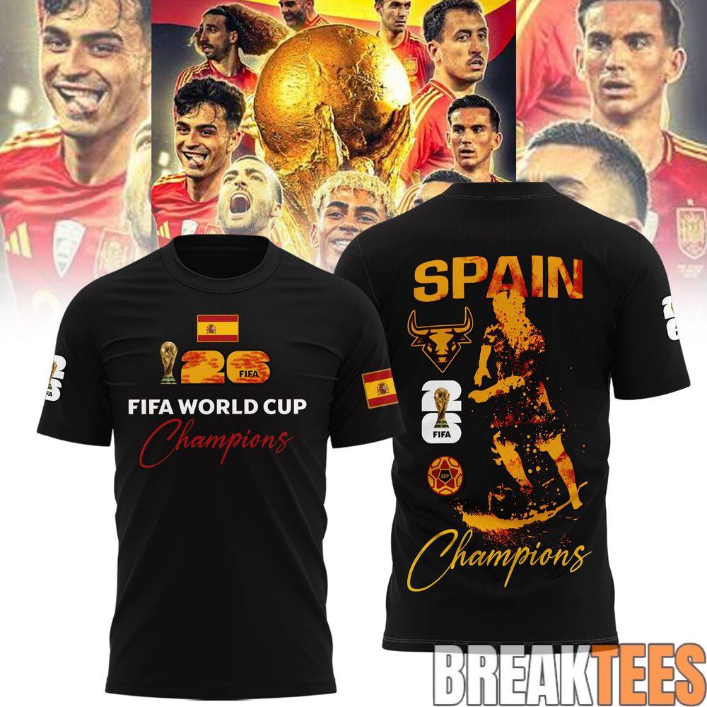 Black Spain National Football Team 2026 World Cup Champions T-Shirt