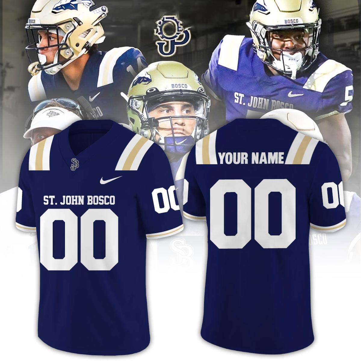 St John Bosco High School Custom Football Navy Jersey 1 - Unicasport St John Bosco High School Custom Football Navy Jersey