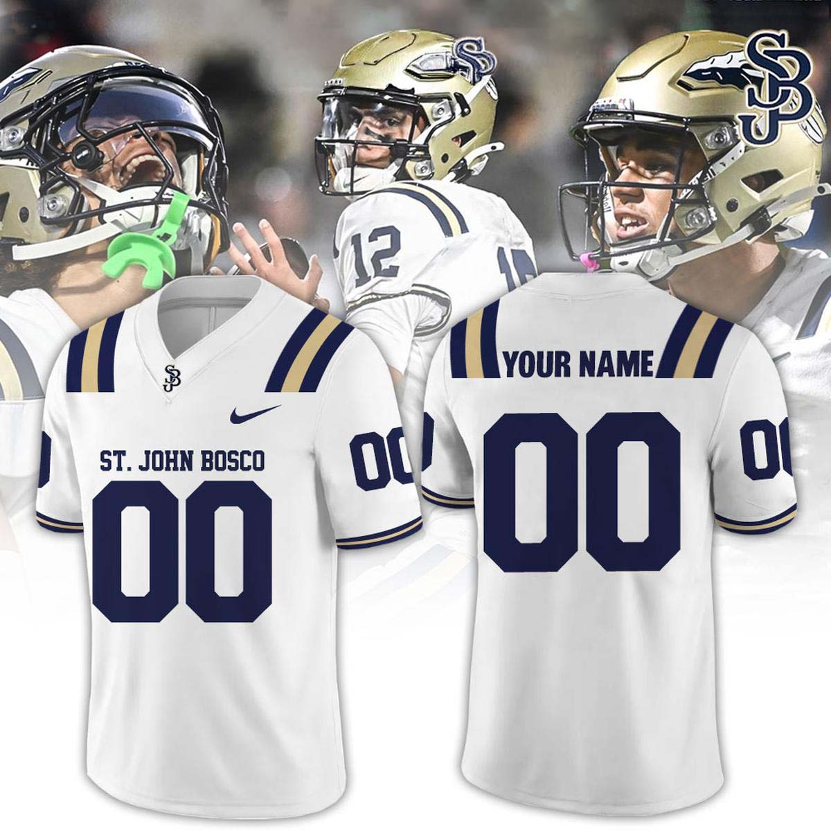 St John Bosco High School Custom Football White Jersey 1 - Unicasport St John Bosco High School Custom Football White Jersey