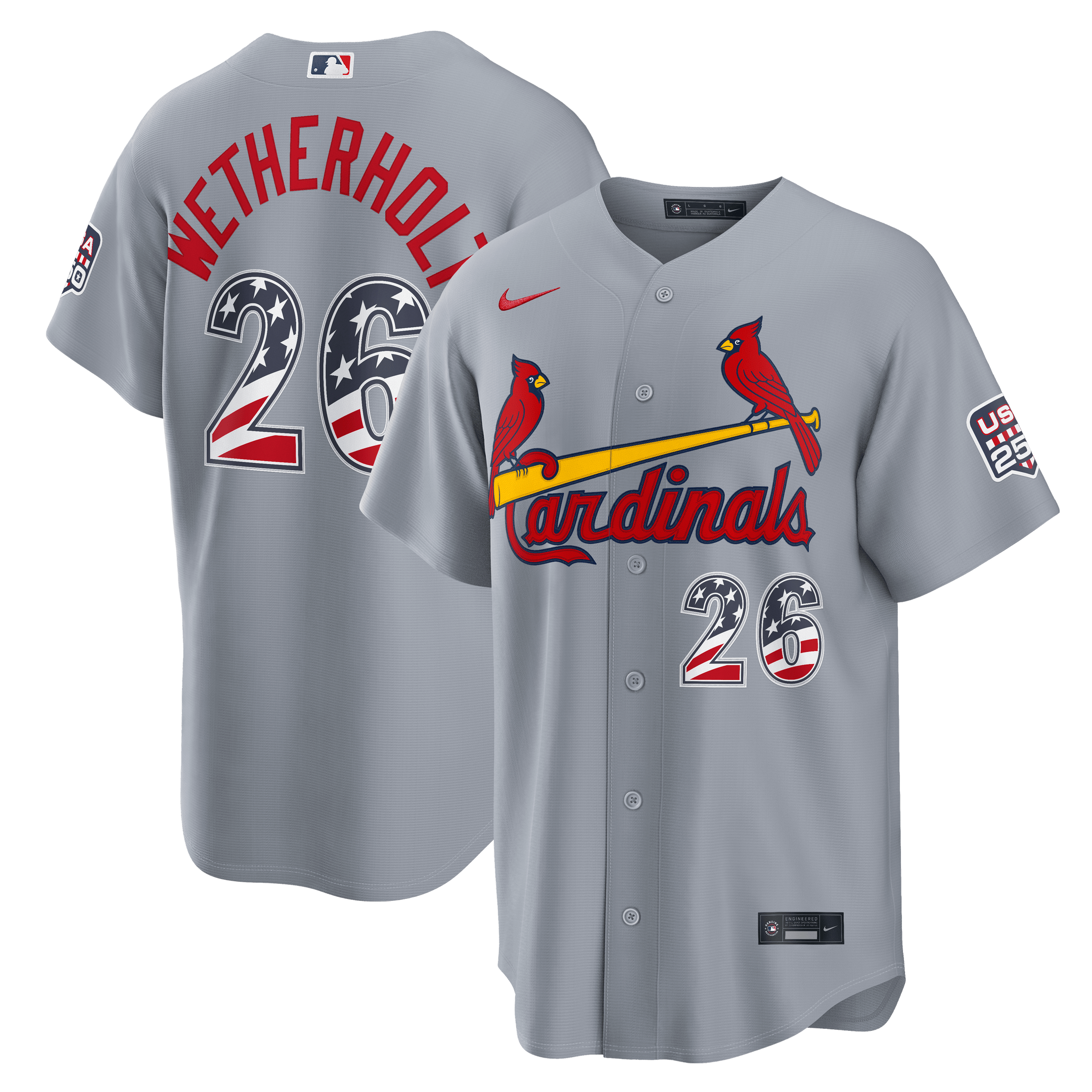 St. Louis Cardinals JJ Wetherholt Gray USA 250 Fourth of July Road Baseball Jersey