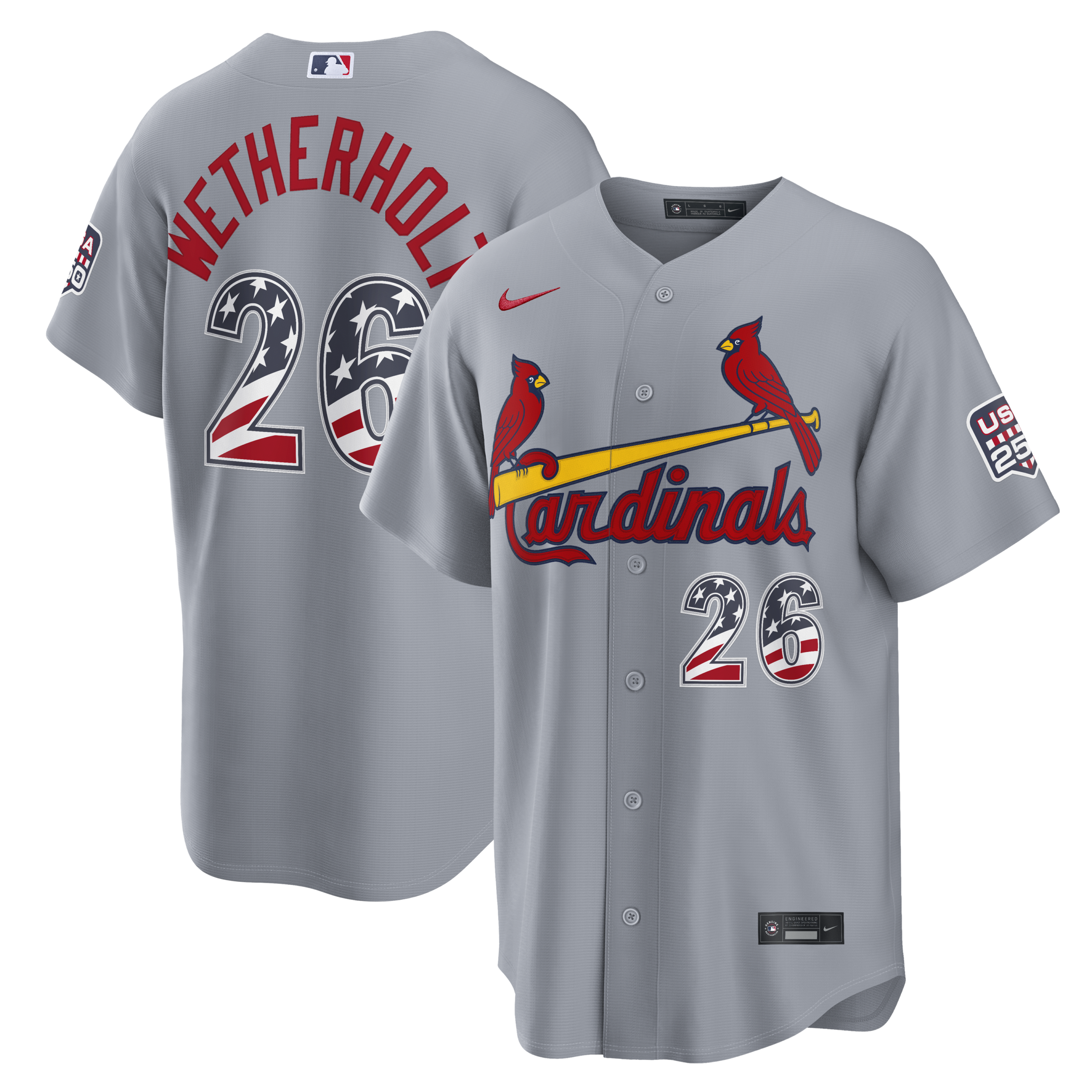 St. Louis Cardinals JJ Wetherholt Gray USA 250 Fourth of July Road Baseball Jersey_1