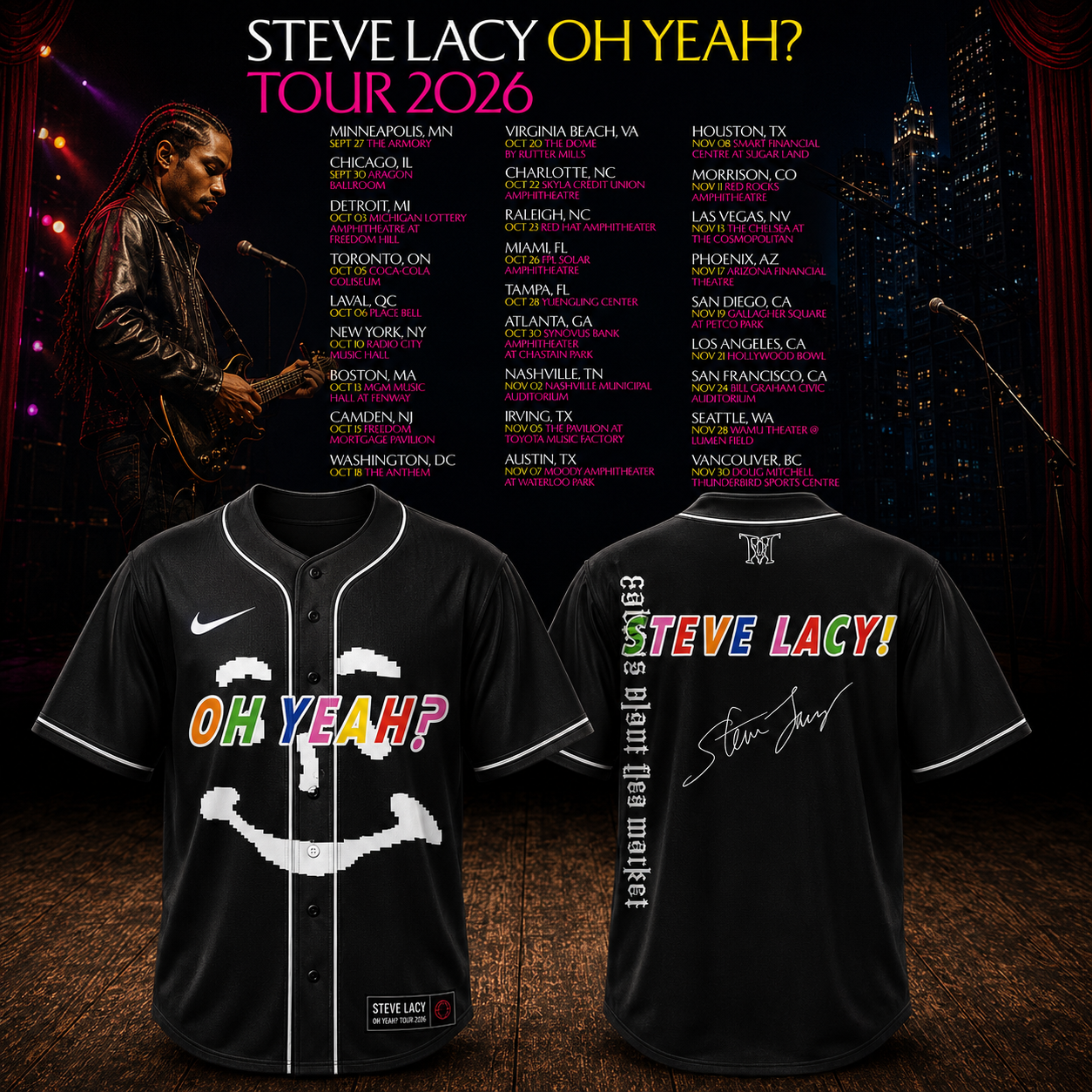 steve lacy oh yeah signature baseball jersey tour 2026 merch SSFKZ - merchtourboutique
