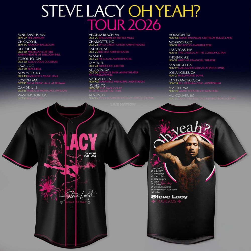 Steve Lacy Oh Yeah 2026 Pink Portrait Black Baseball Jersey Tour Collection 1 - Unicasport Steve Lacy Oh Yeah 2026 Pink Portrait Black Baseball Jersey Tour Collection