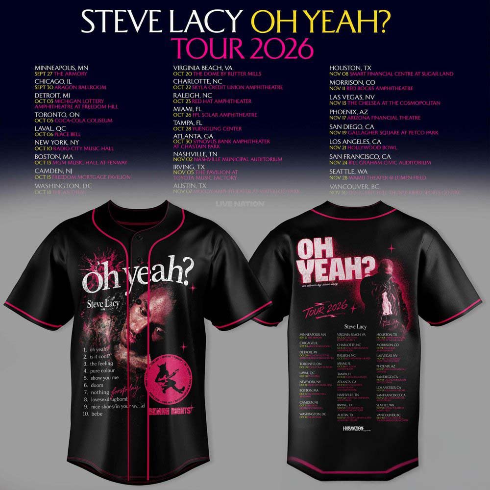 Steve Lacy Oh Yeah 2026 Tour Dates Black Baseball Jersey Fanwear Edition 1 - Unicasport Steve Lacy Oh Yeah 2026 Tour Dates Black Baseball Jersey Fanwear Edition