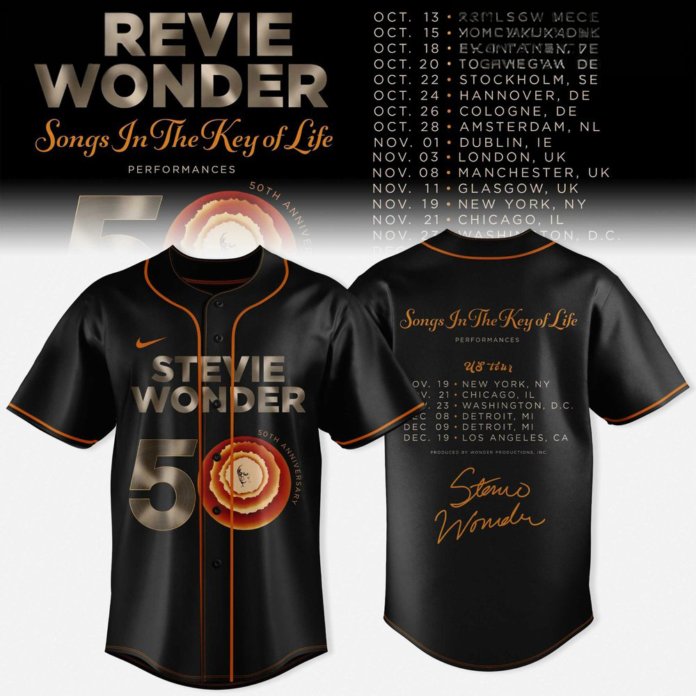 Stevie Wonder Songs In The Key Of Life 50th Anniversary US Tour Black Graphic Baseball Jersey 1 - Unicasport Stevie Wonder Songs In The Key Of Life 50th Anniversary US Tour Black Graphic Baseball Jersey