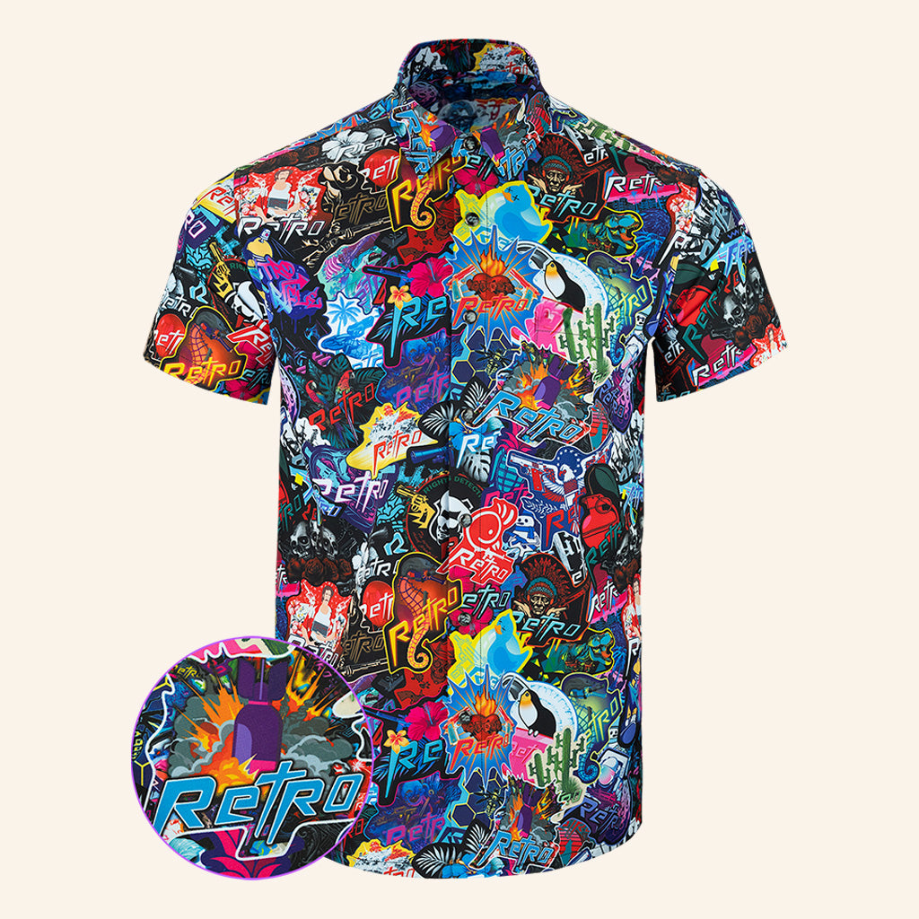 Sticker Bomb V2 Button Down Shirt Gun Print Hawaiian Shirt Present For Dad