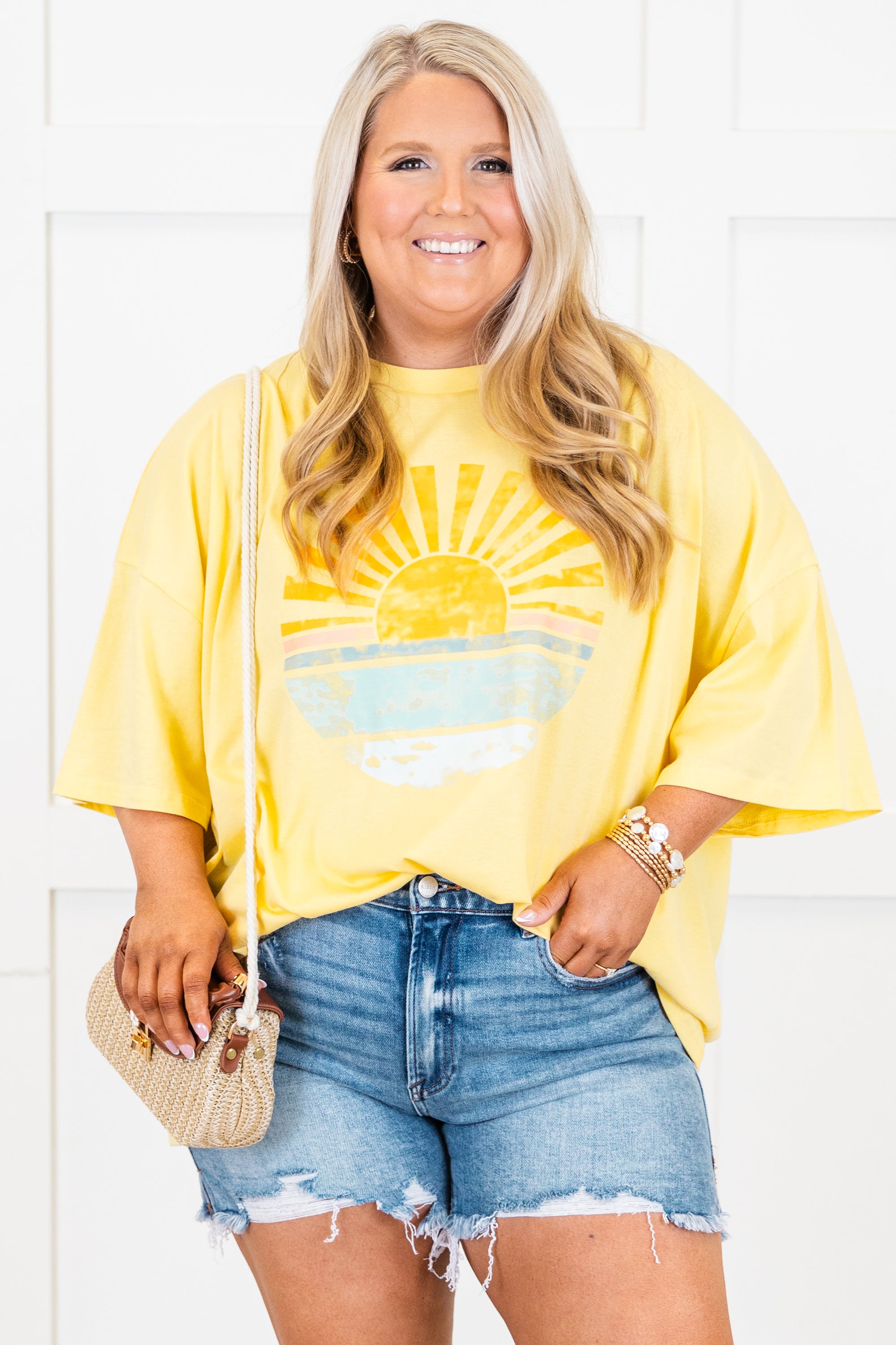 Stop And Watch The Sunset Boyfriend Tee, Butter Yellow