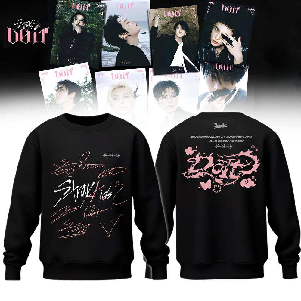 Stray Kids Black Signature K Pop Band Sweatshirt