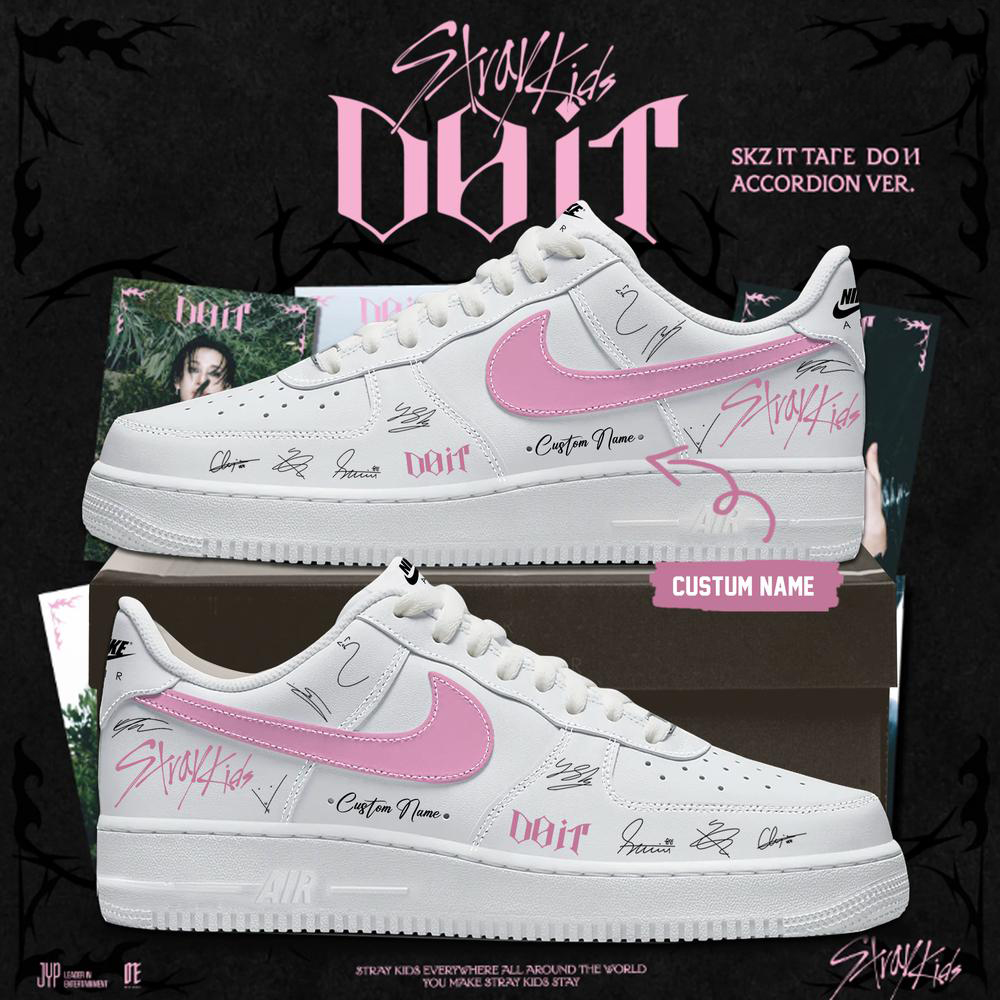 Stray Kids Do It Pink and White Custom K Pop Sneakers