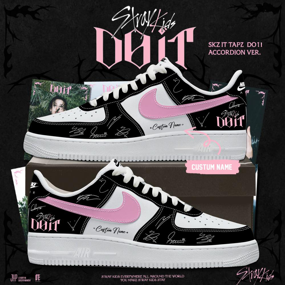 Stray Kids Pink and White Tour Graphic Sneakers