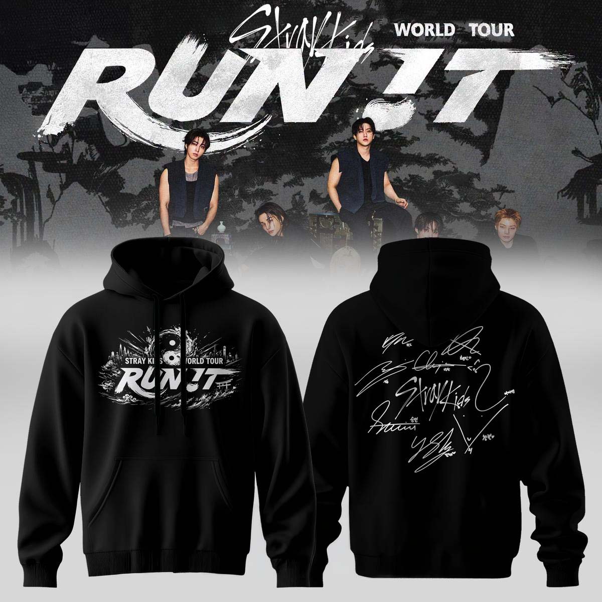 Stray Kids World Tour RUN IT 2026 Black Hoodie - Best Gift for Fans