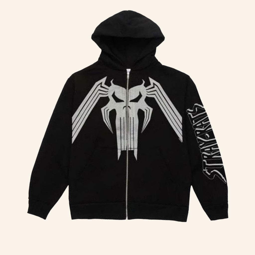 Stray Rats Merch Spider Skull Zip Hoodie Birthday Ideas For Boyfriend