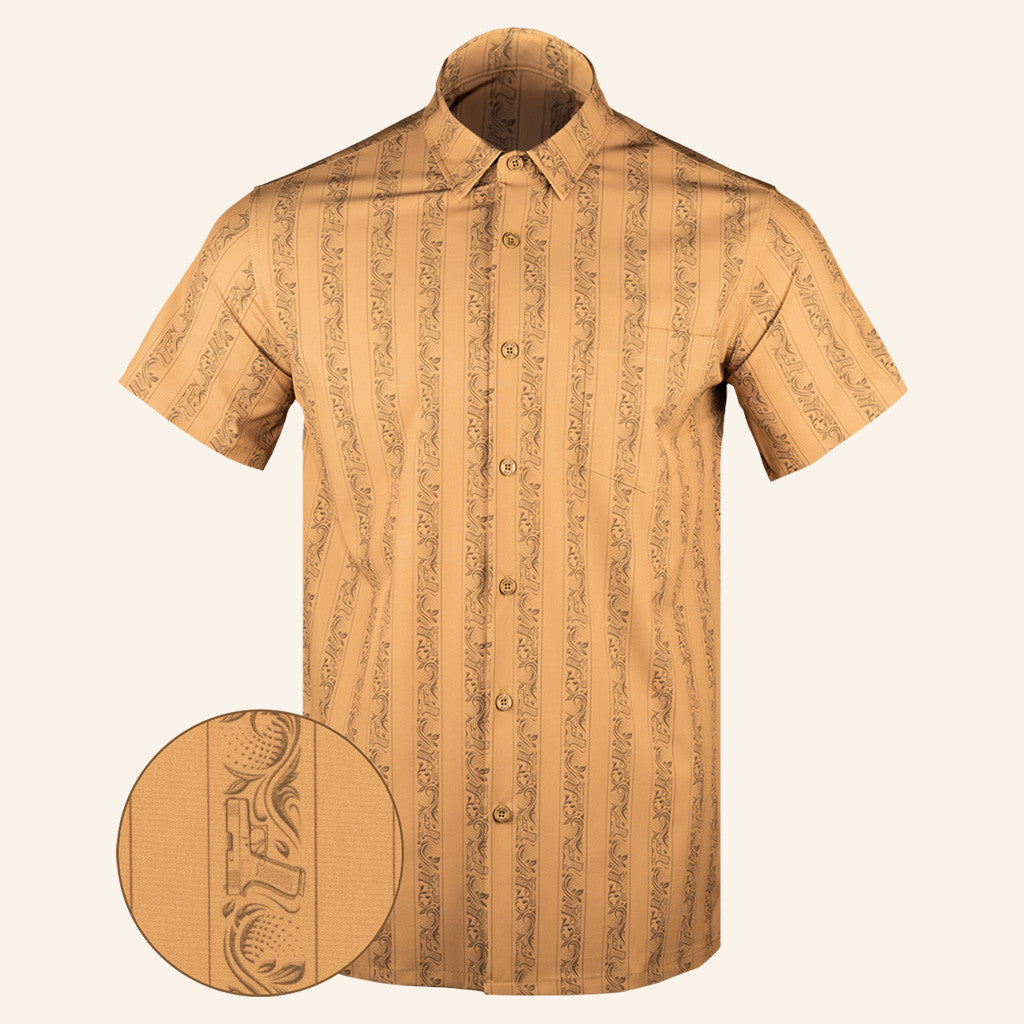Subtle Series Tan Button Down Shirt Gun Print Hawaiian Shirt Present For Brother